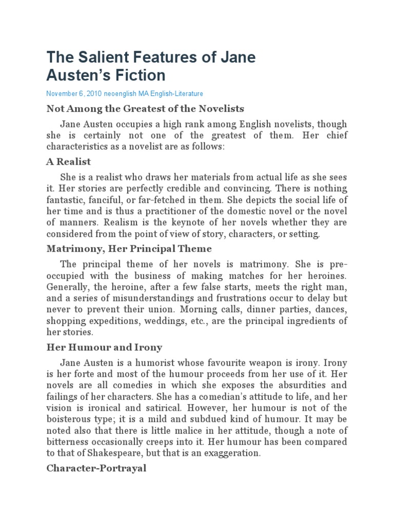 The Salient Features of Jane Austen | PDF | Emma (Novel) | Jane Austen