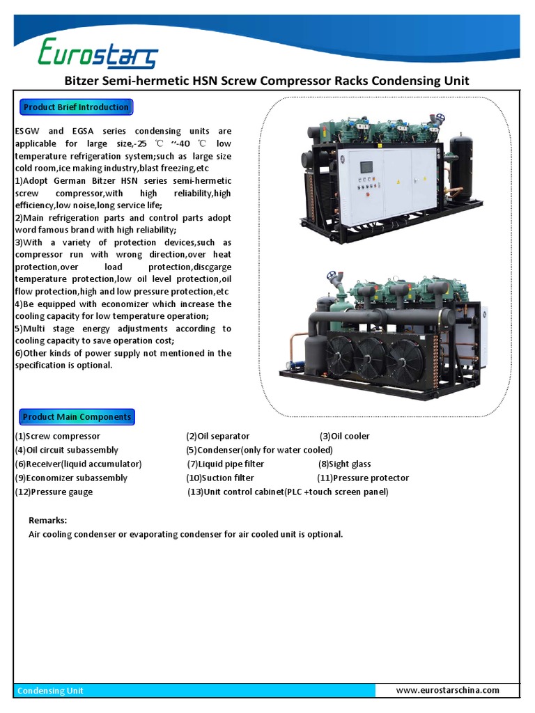 Bitzer HSN Screw Compressor Units | PDF | Temperature | Home Appliance
