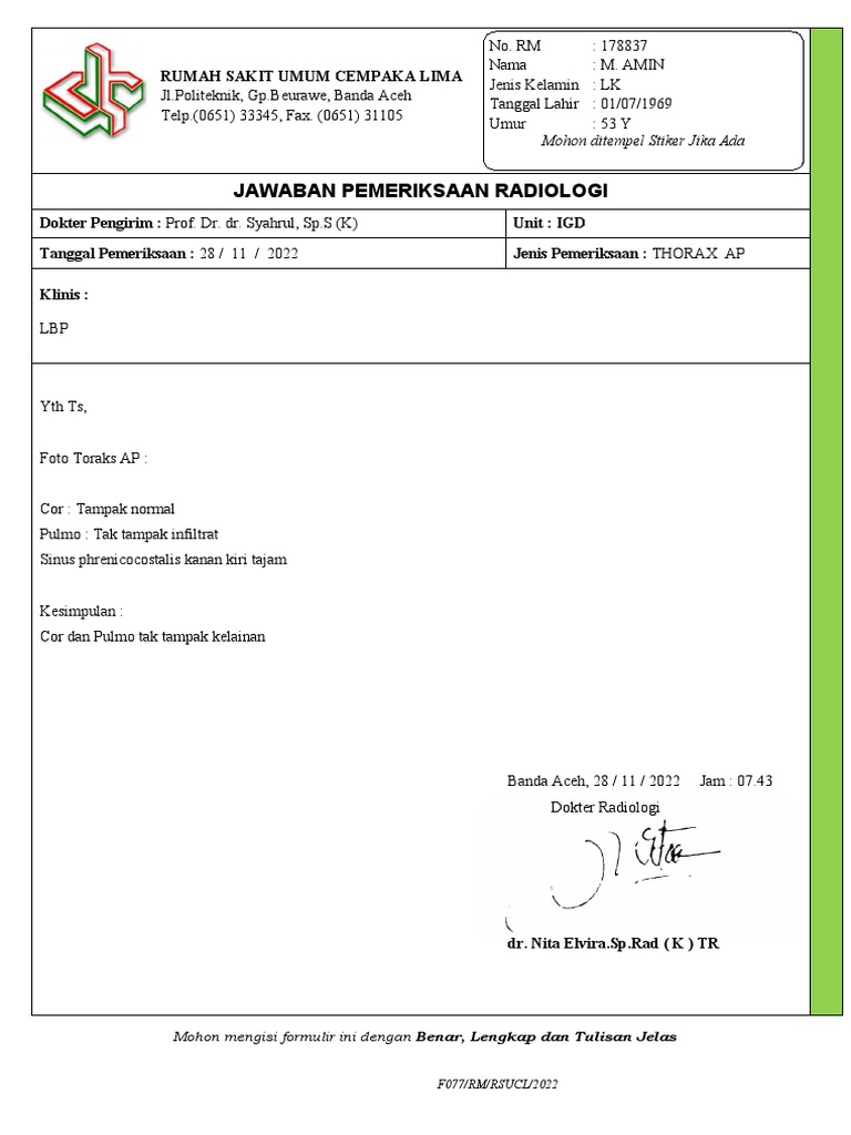 Sinus Phrenicocostalis Tajam Normal? | PDF