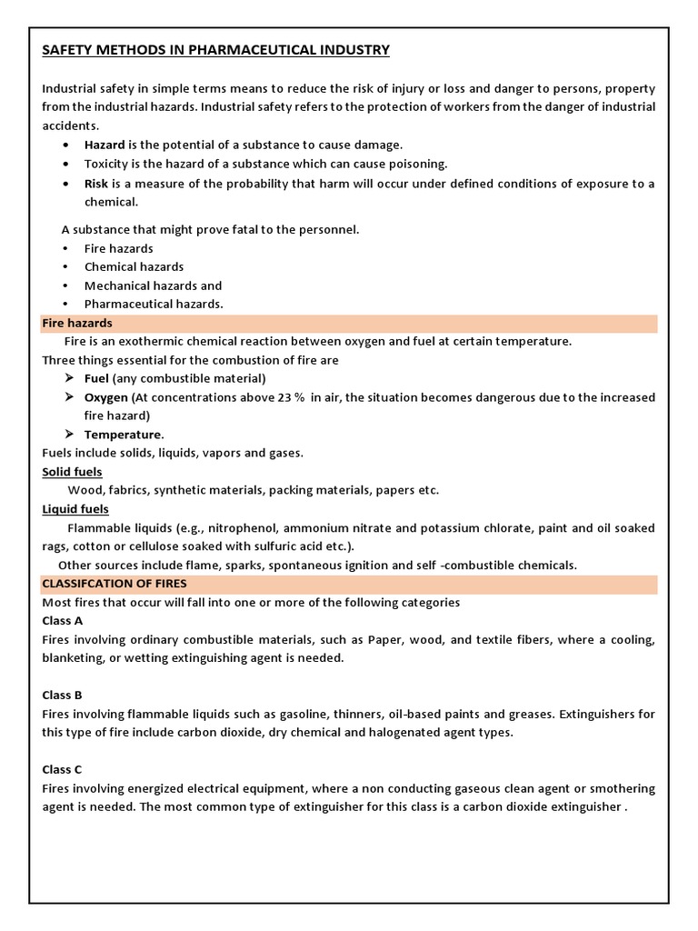 Safety Methods in Pharma Industry | PDF | Fires | Combustion