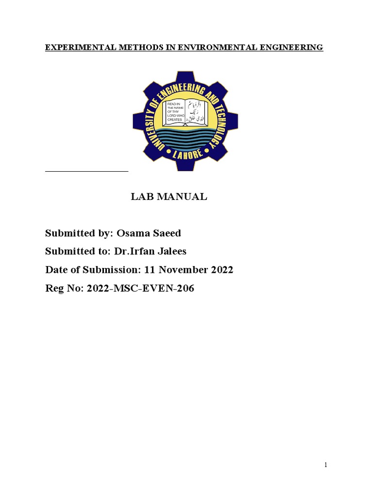 Experimental Methods in Environmental Engineering Lab Manual PDF Ph