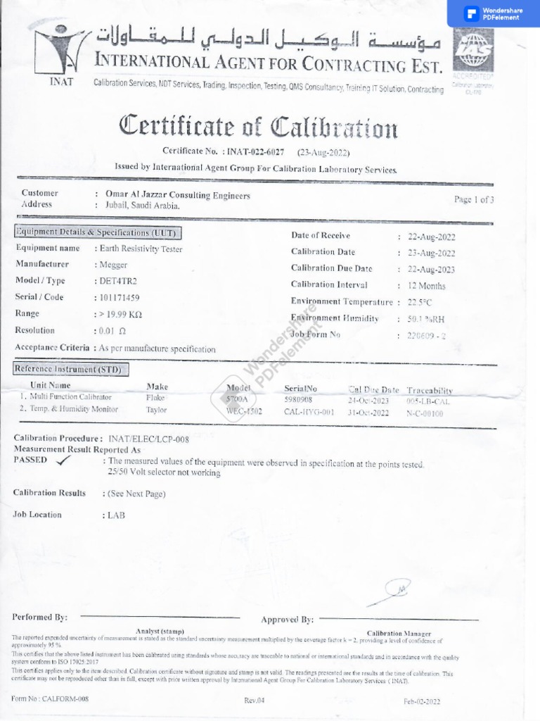 Calibration Certificate | PDF