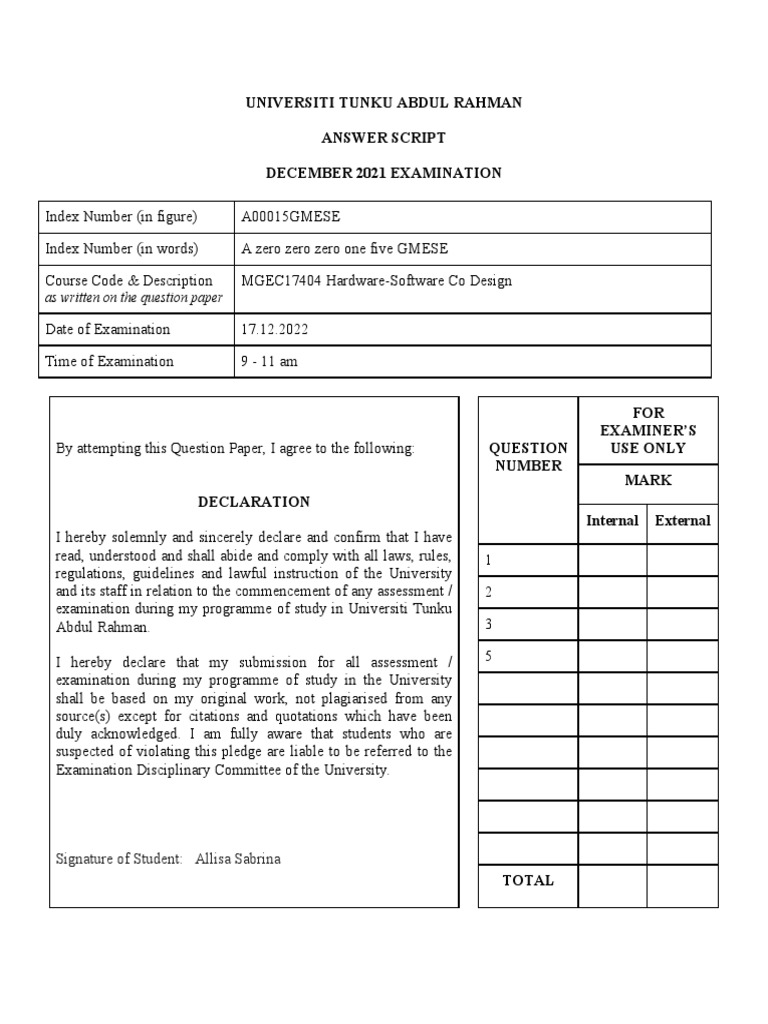 December 2021 Exam Answer Script | PDF