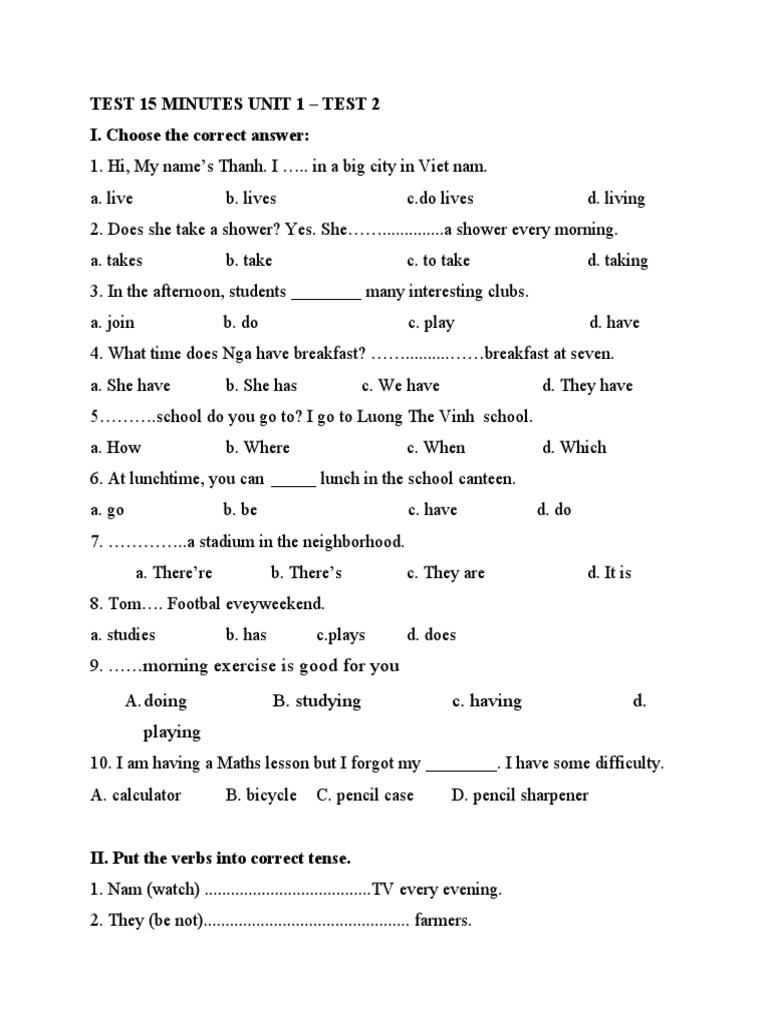 TEST 15 MINUTES UNIT 1 Test 2 PDF
