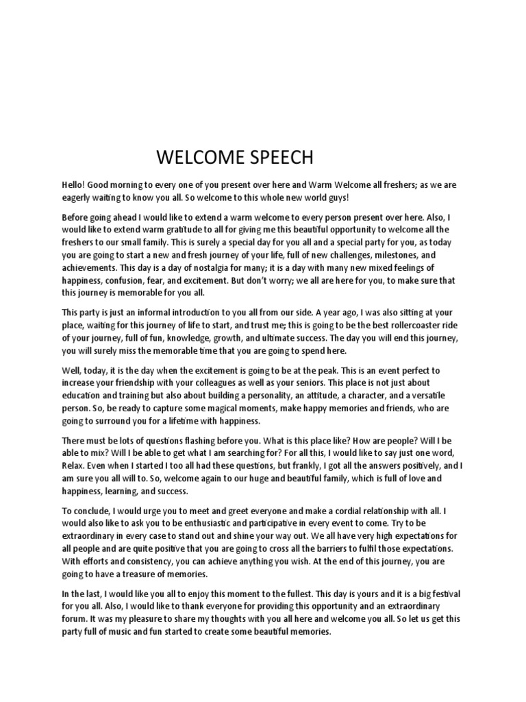 welcome speech for parents day in school