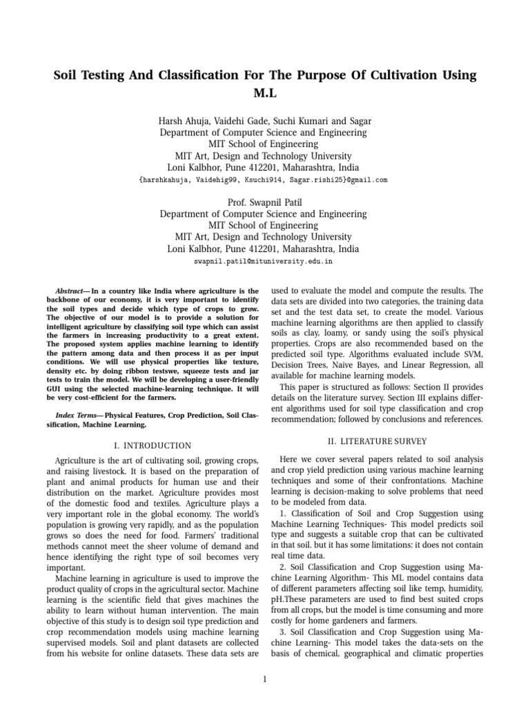 Machine Learning for Soil and Crop Analysis | PDF | Machine Learning ...