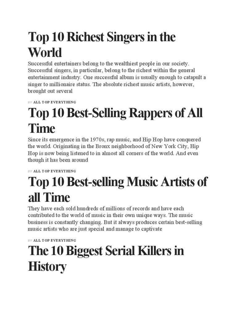 Top 10 Richest Singers in The World | PDF | Art