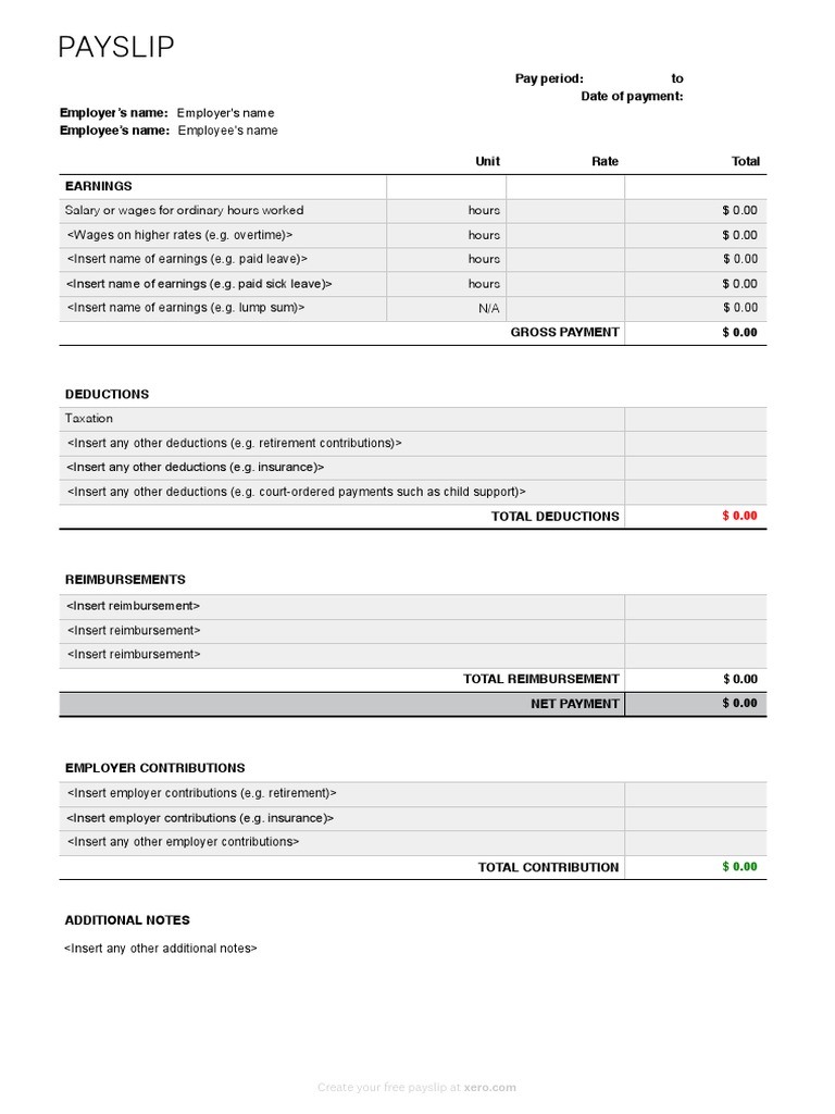 Xero Payslip Template | PDF