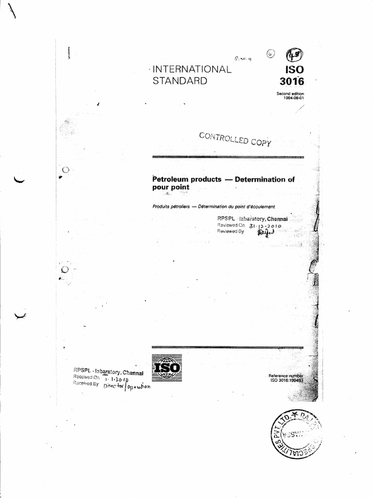 ISO 3016 Petroleum Products Pour Point Determination | PDF ...