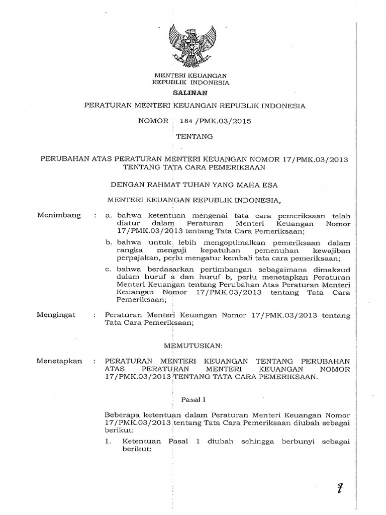 PMK - 184.PMK03.2015 TG Perubahan PMK 17.PMK03.2013 Tata Cara