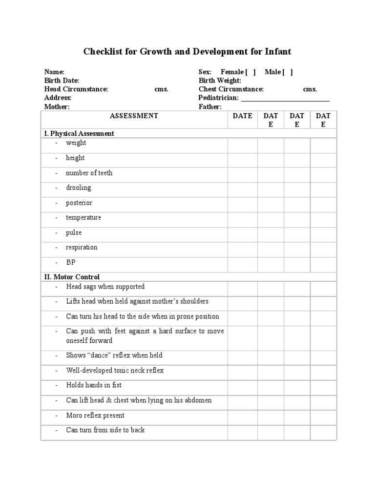 Infant to Preschool Growth Checklist | PDF
