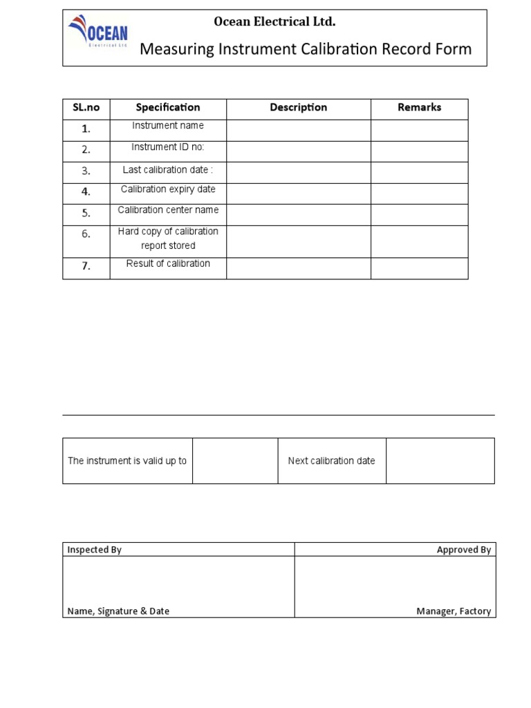 37. Internal Calibration Record Form PDF