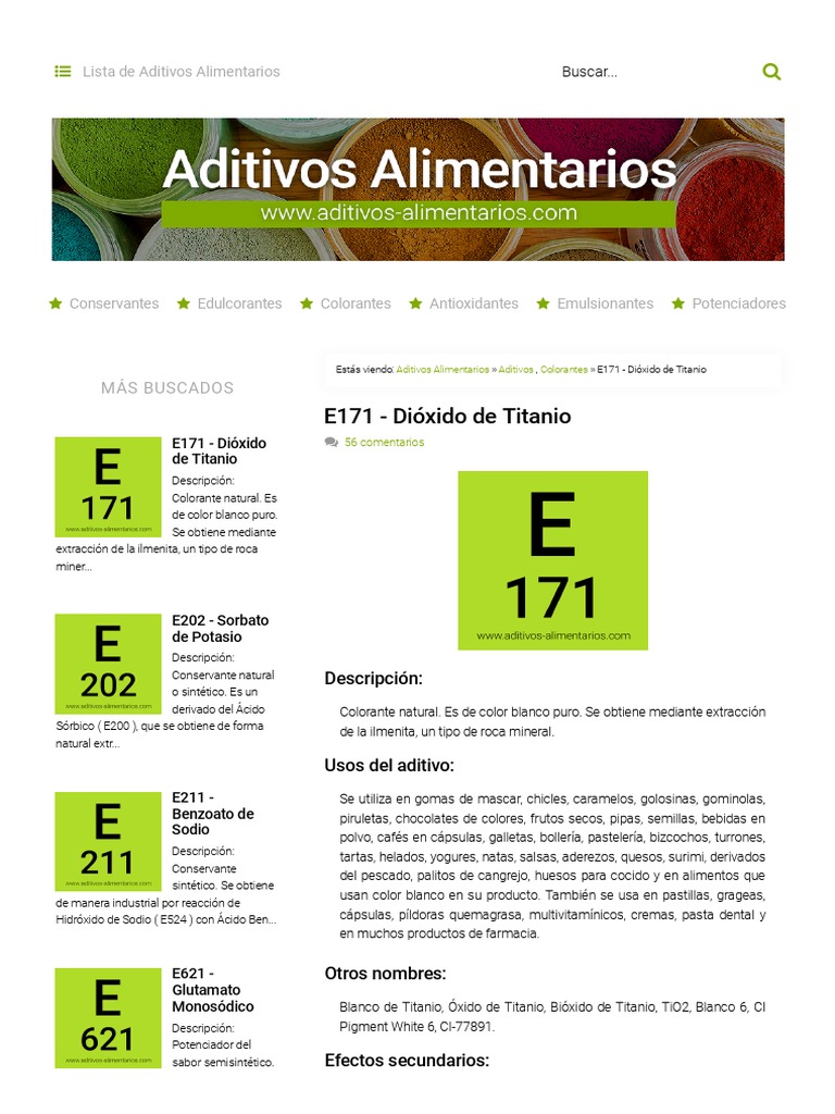 E171 - Dióxido de Titanio - ADITIVOS ALIMENTARIOS | PDF | Dióxido de