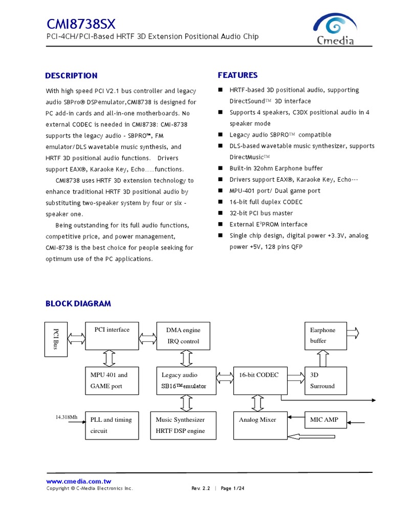CMI8738 | PDF | Analog To Digital Converter | Input/Output