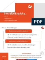 Intensive English 4: Week 6 Online Session 3 Unit 11: Personality Types