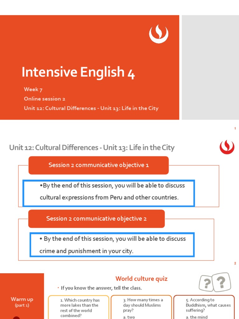 Intensive english 4 week 7 online session 2 unit 12 cultural