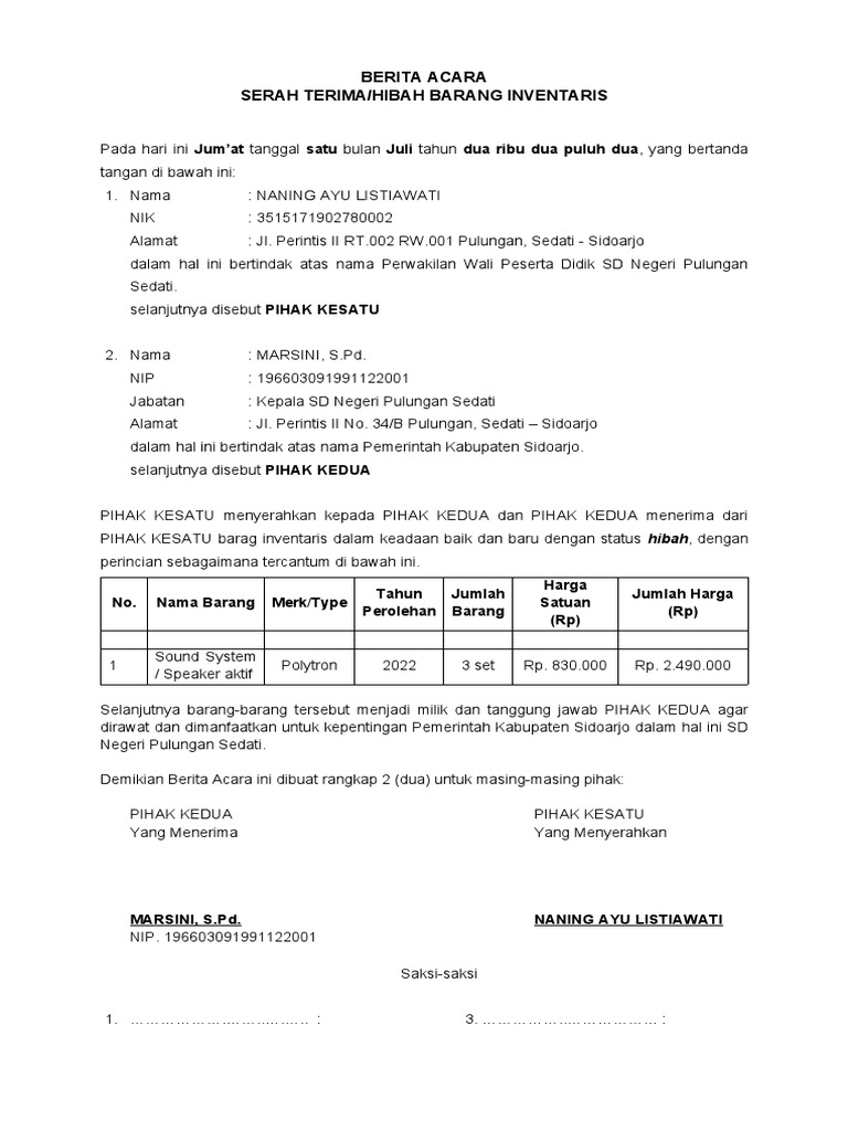 Berita Acara Hibah | PDF