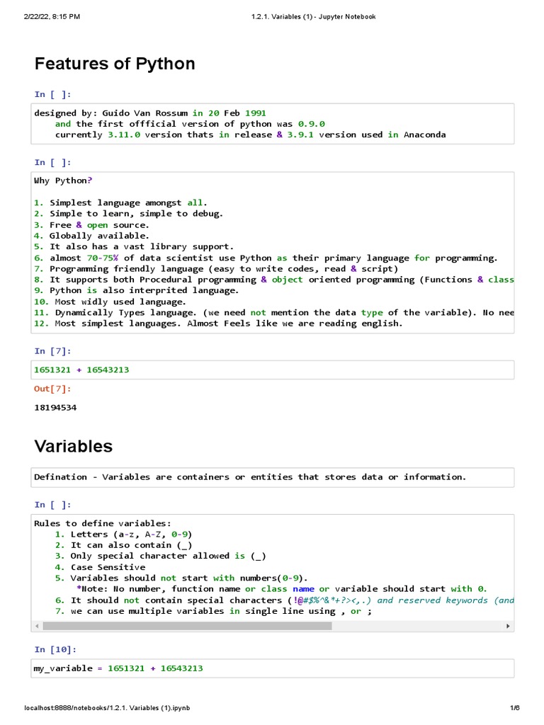 1.2.1. Variables (1) - Jupyter Notebook | PDF | Python (Programming ...