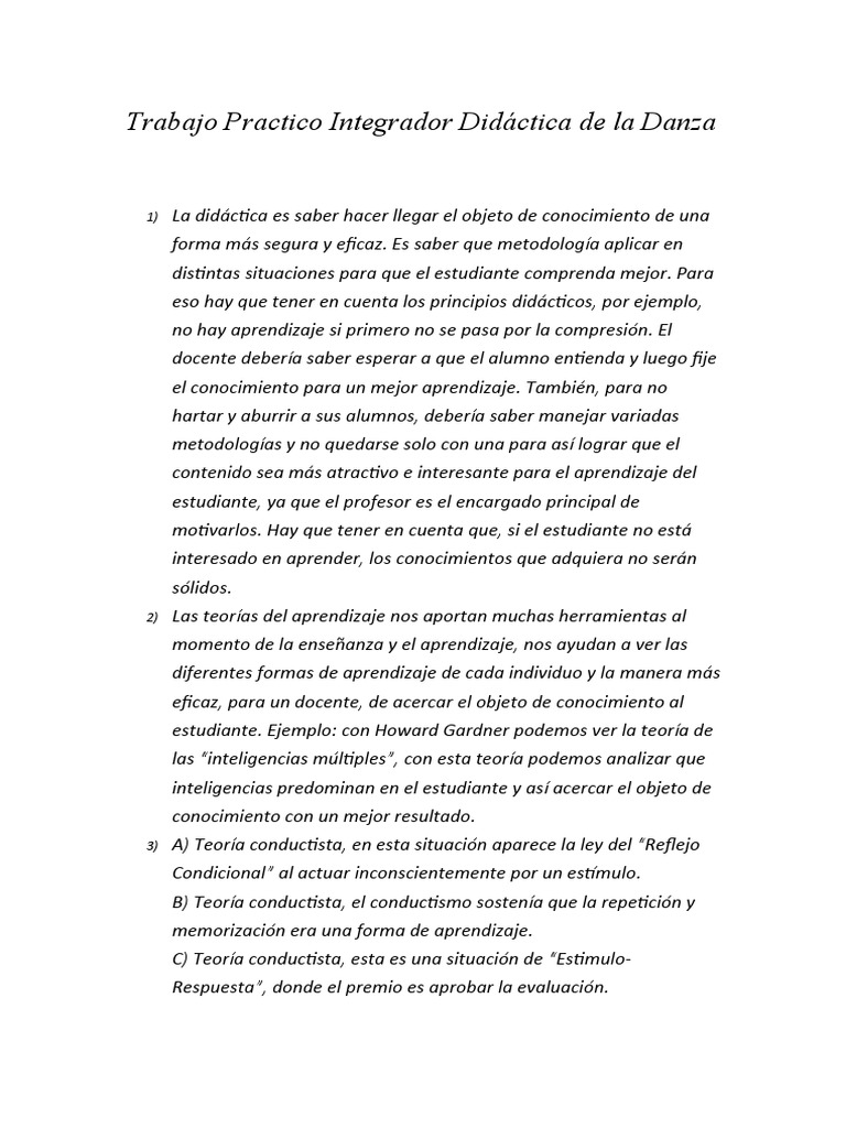 Trabajo Practico Integrador Didáctica de La Danza | PDF | Aprendizaje ...