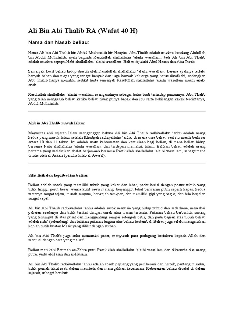 Sejarah dan Keutamaan Ali bin Abi Thalib | PDF | Sejarah | Agama ...