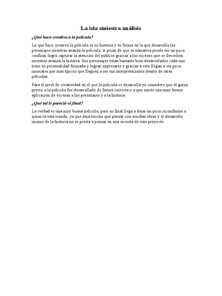 Análisis creativo de La isla siniestra | PDF