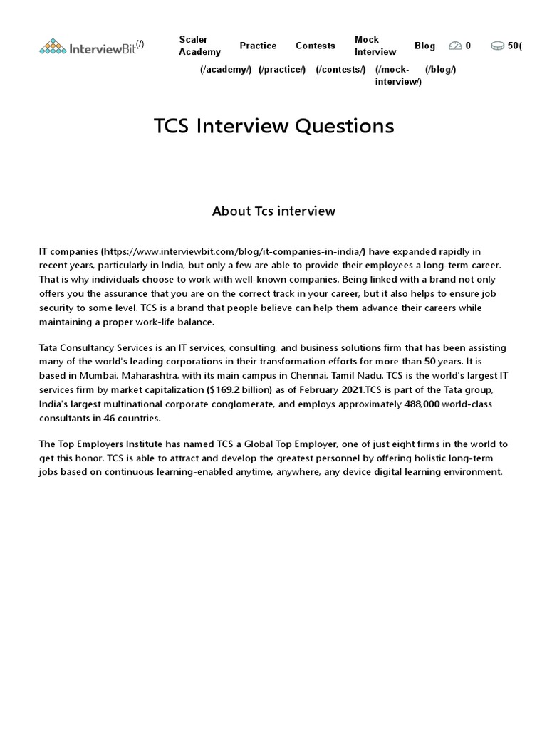 TCS Interview Questions - TCS Recruitment (2021) - InterviewBit | PDF ...
