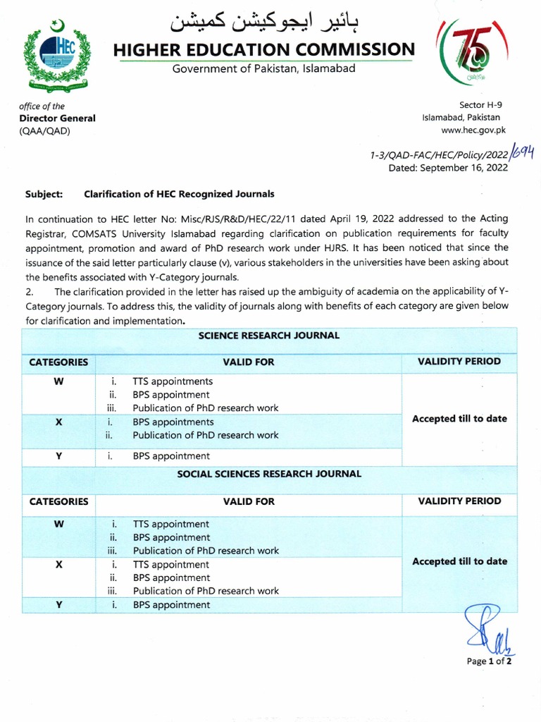 Clarification of HEC Recognized Journals | PDF