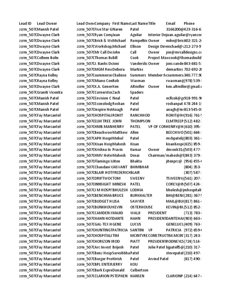 Lead Contact Information Overview | PDF