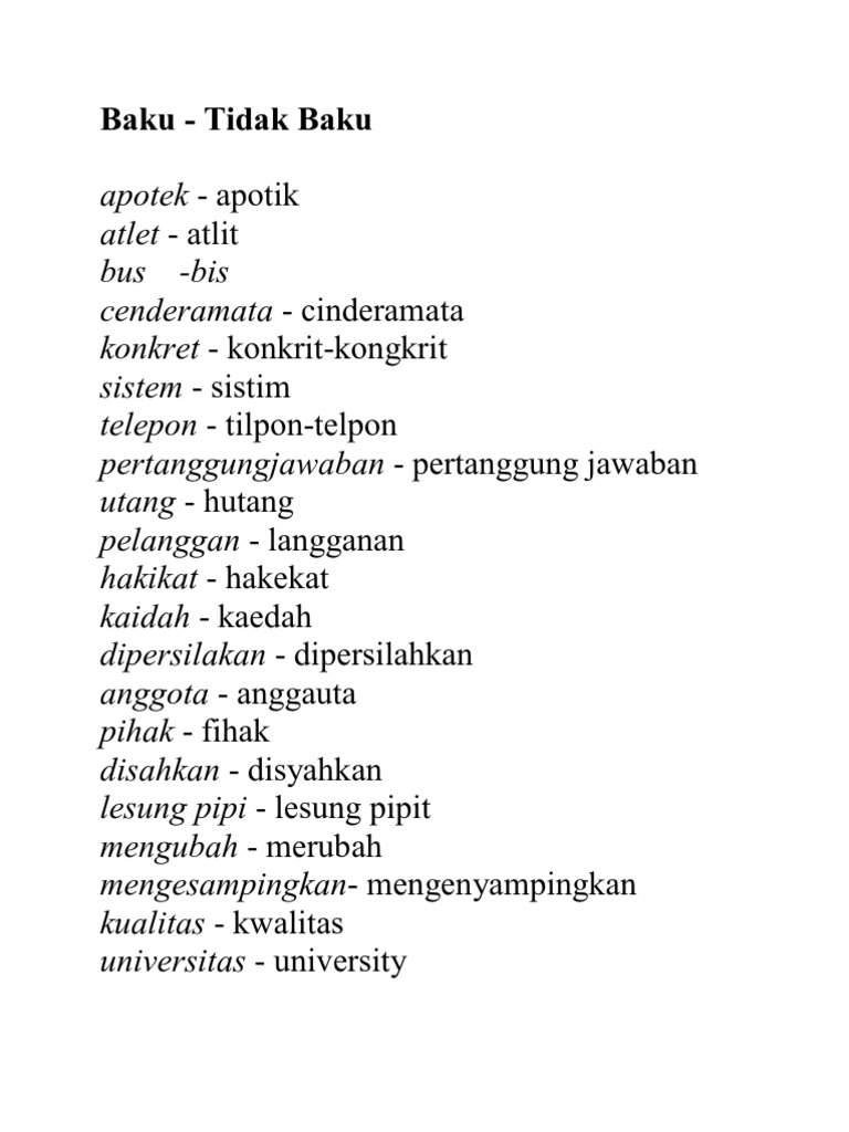 Kata Baku Dan Tidak Baku Pdf