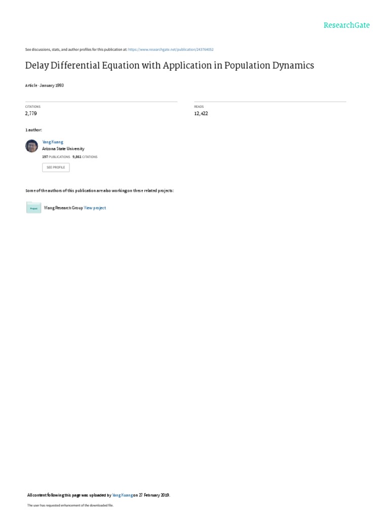 Delay Differential Equations in Ecology | PDF | Equations ...