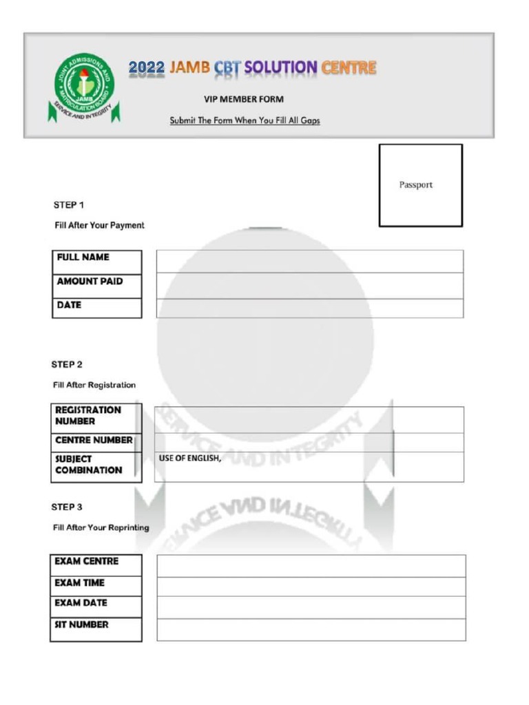 2022 Vip Jamb Assistance Form PDF