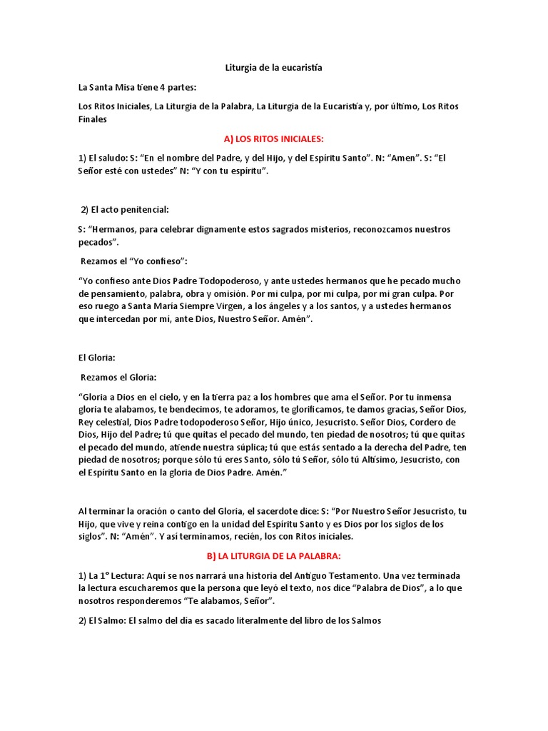 Estructura de la Liturgia de la Eucaristía | PDF | Misa (liturgia ...