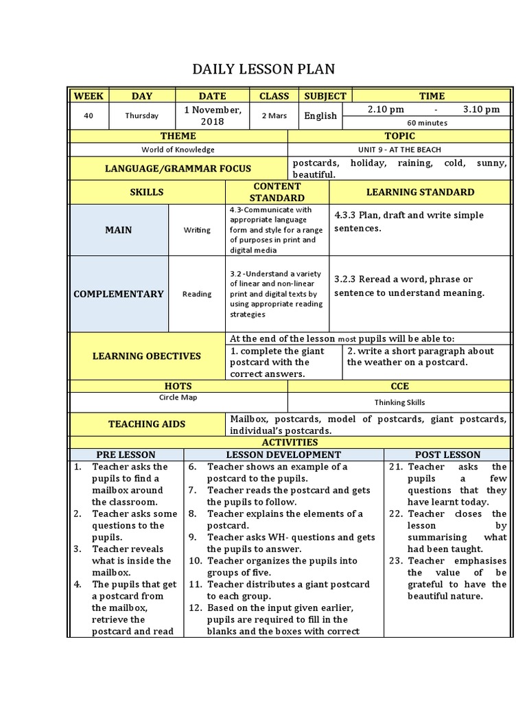 A Day at the Beach Teaching English Grammar and Writing Skills through