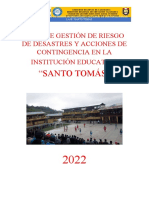 Plan de Gestion de Riesgos y Desastres Ie Santo Tomas 2022