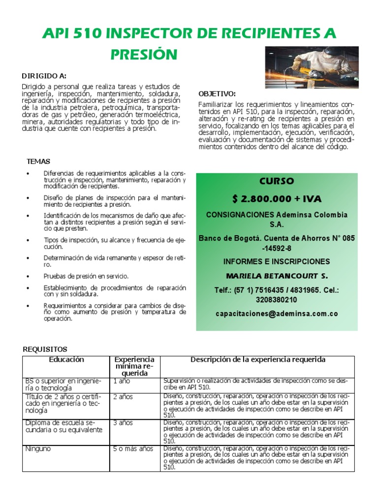 Curso API 510: Inspección de Recipientes | PDF | Prueba (evaluación)