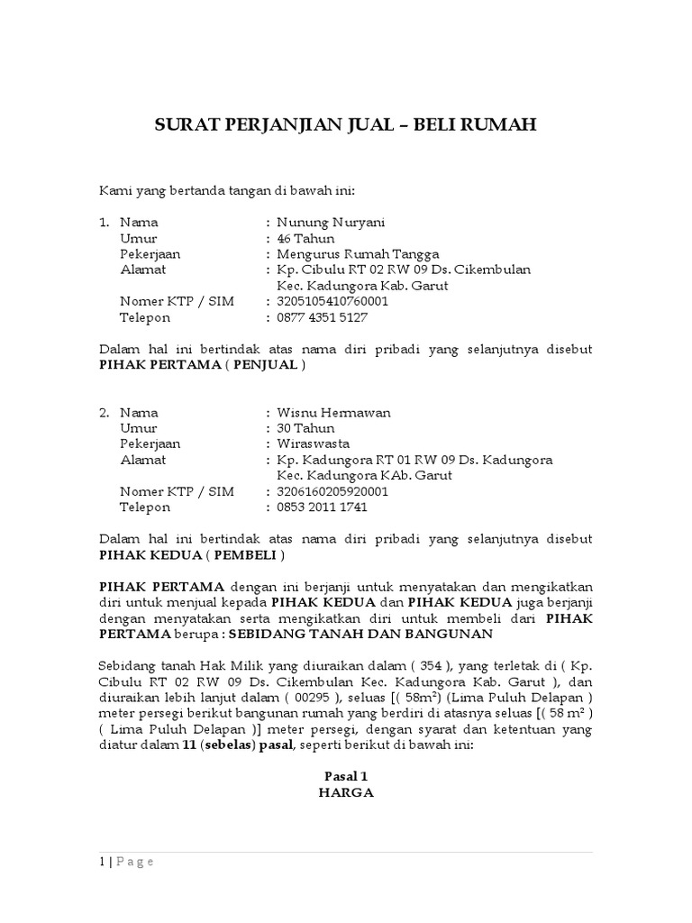 Surat Perjanjian Jual Beli Rumah | PDF