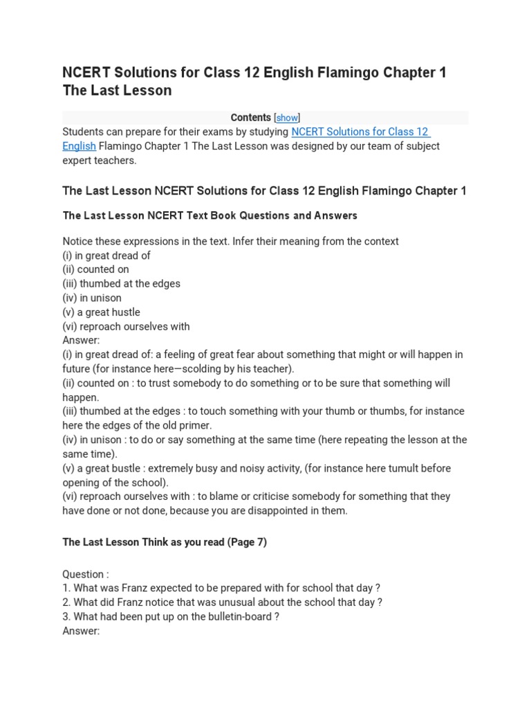 Lesson Plan Of The Last Lesson Pdf