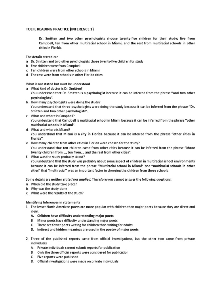 Reading Practice Inference 1 Pdf