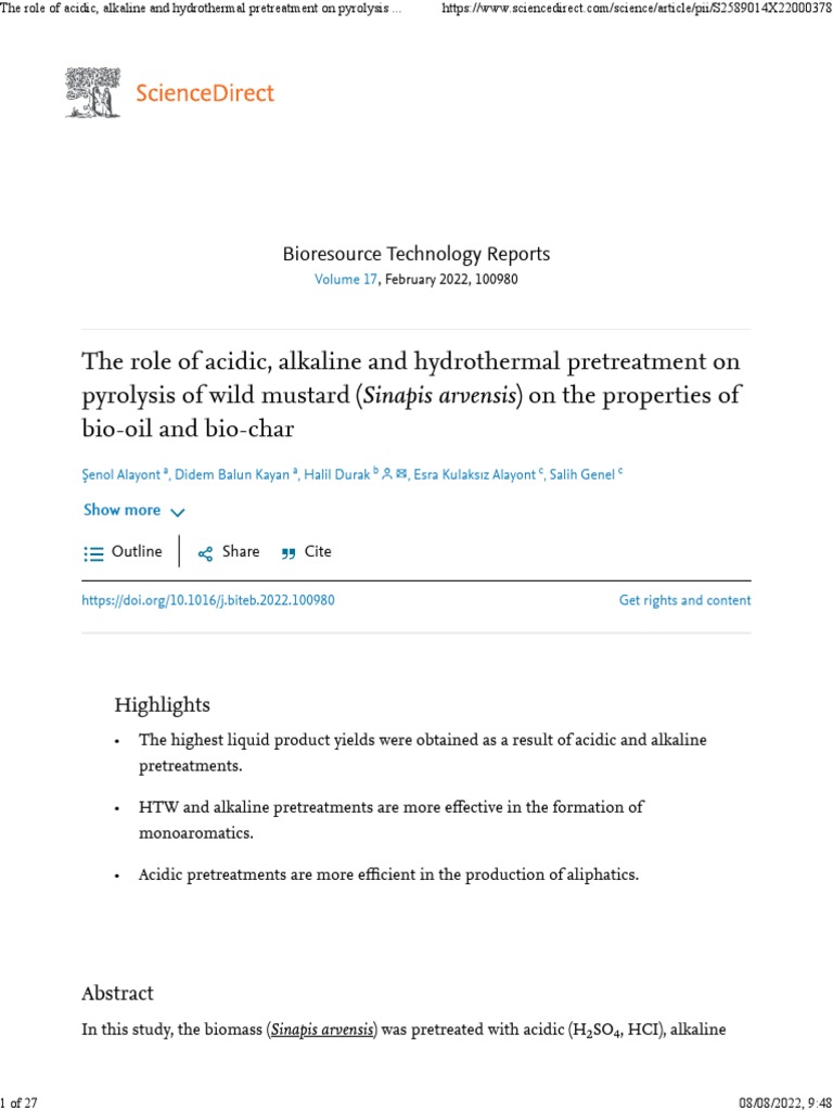 The Role of Acidic, Alkaline and Hydrothermal Pretreatment On Pyrolysis