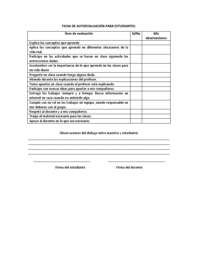Formato de Autoevaluación | PDF