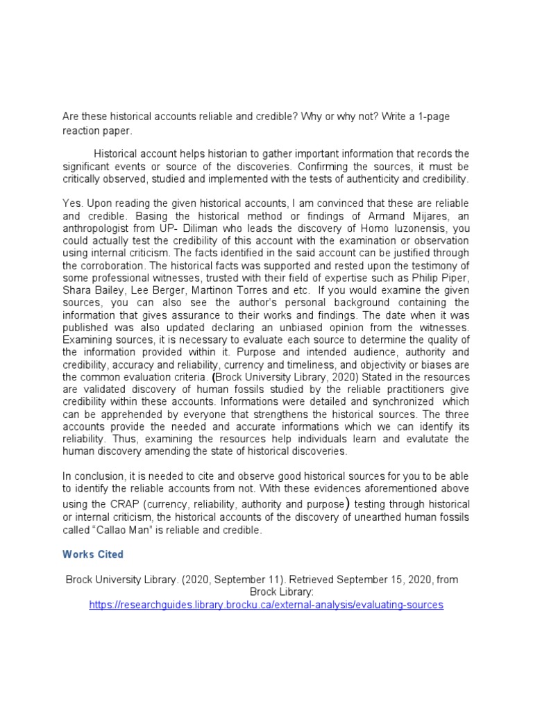 Historical Sources Reliable or Not PDF Credibility Evaluation