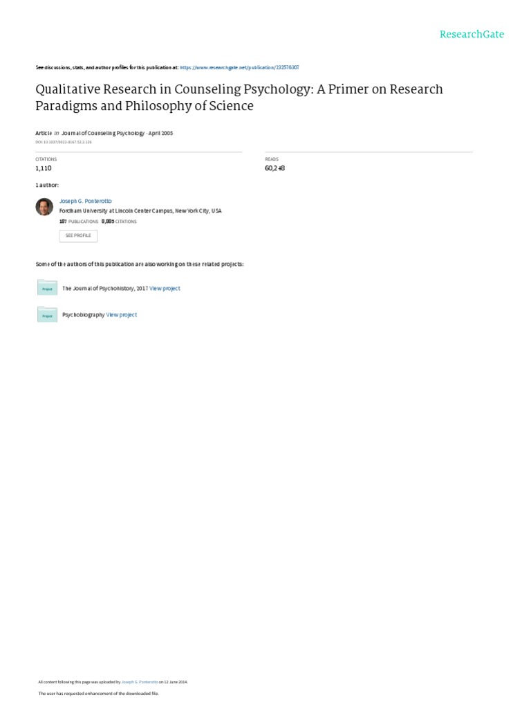 Qualitative Research in Counseling Psychology A PR PDF Positivism