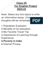 Class XII English Project Topics 2022-23
