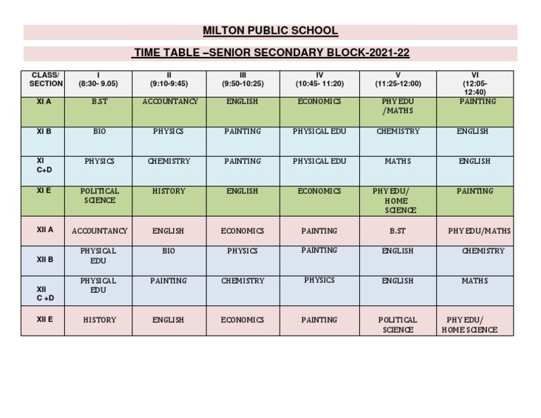 Time Table 202122 PDF