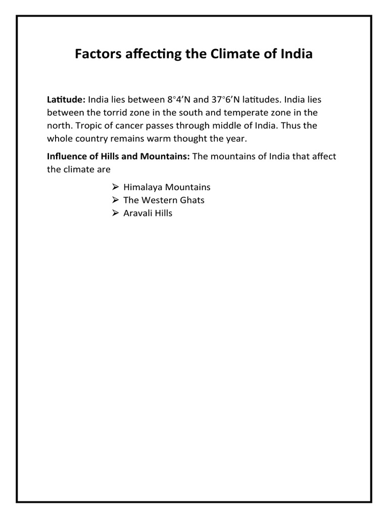 Factors Affecting The Climate of India | PDF