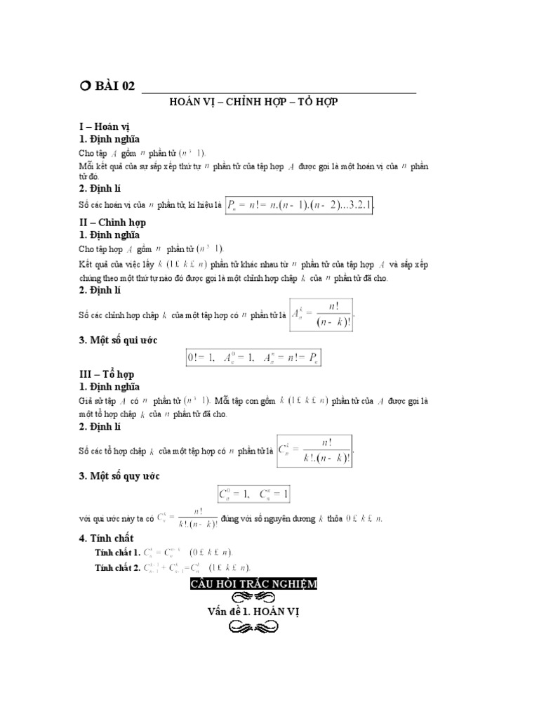 95 Bai Tap HOAN VI CHINH HOP TO HOP File Word Co Loi Giai Chi Tiet | PDF