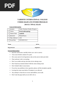 Social Antropology Final Exam For ACM Students