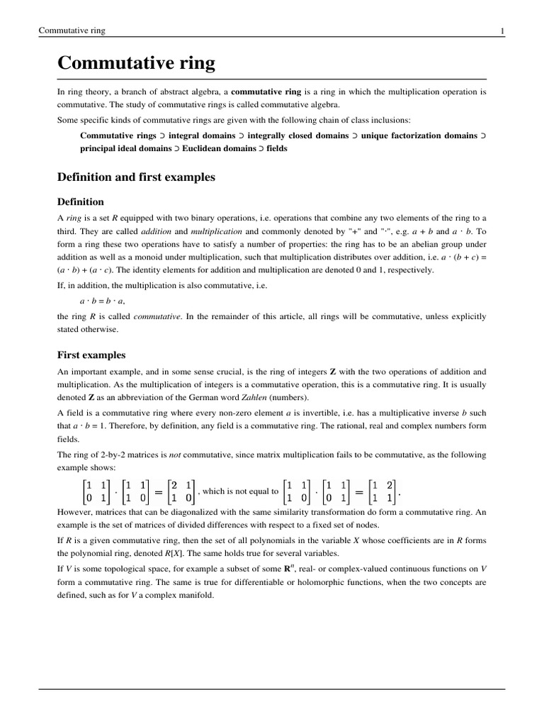CommutativeRing PDF Ring (Mathematics) Field (Mathematics)