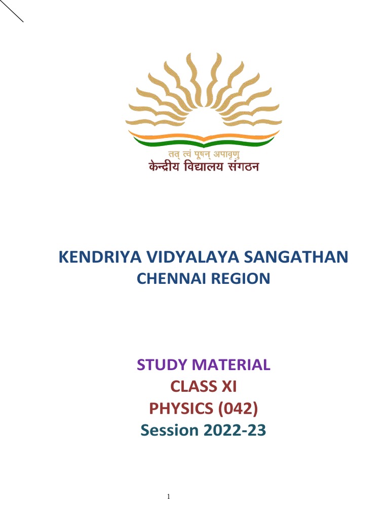 KVS Class XI Physics Study Material | PDF | Velocity | Acceleration