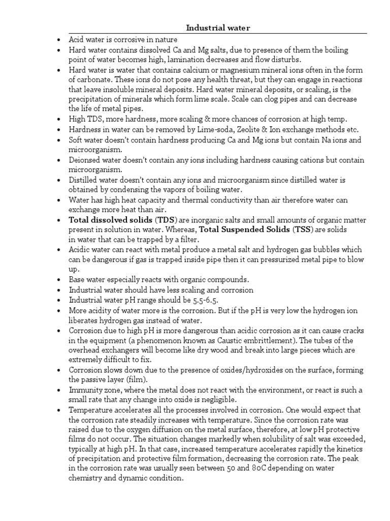 Industrial Water Treatment Chemicals PDF Corrosion Water